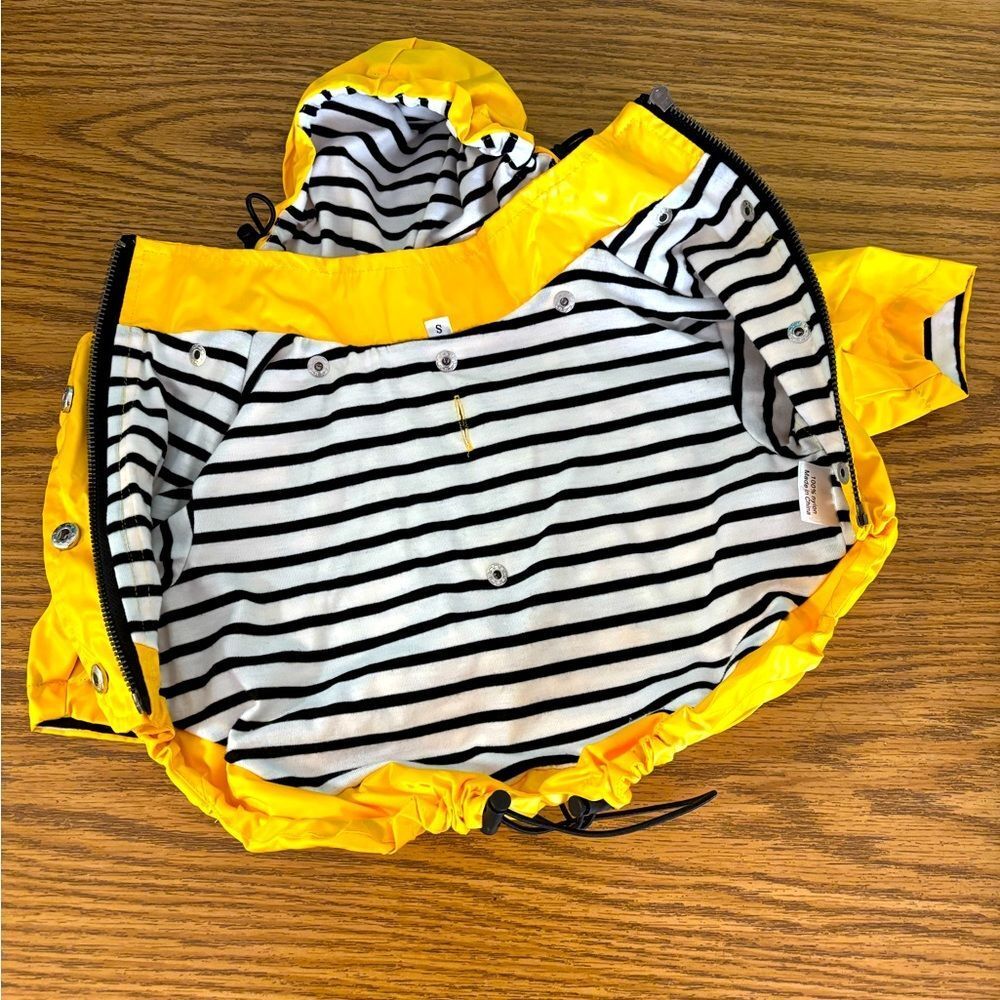 Yellow Striped Hooded Dog Raincoat